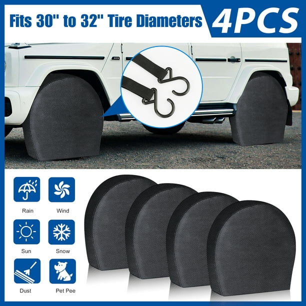 Waterproof Aluminum Film Tire Cover Protectors with Cotton Lining & Straps fits tire diameters 30 to 32 TCP Global Set of 4 